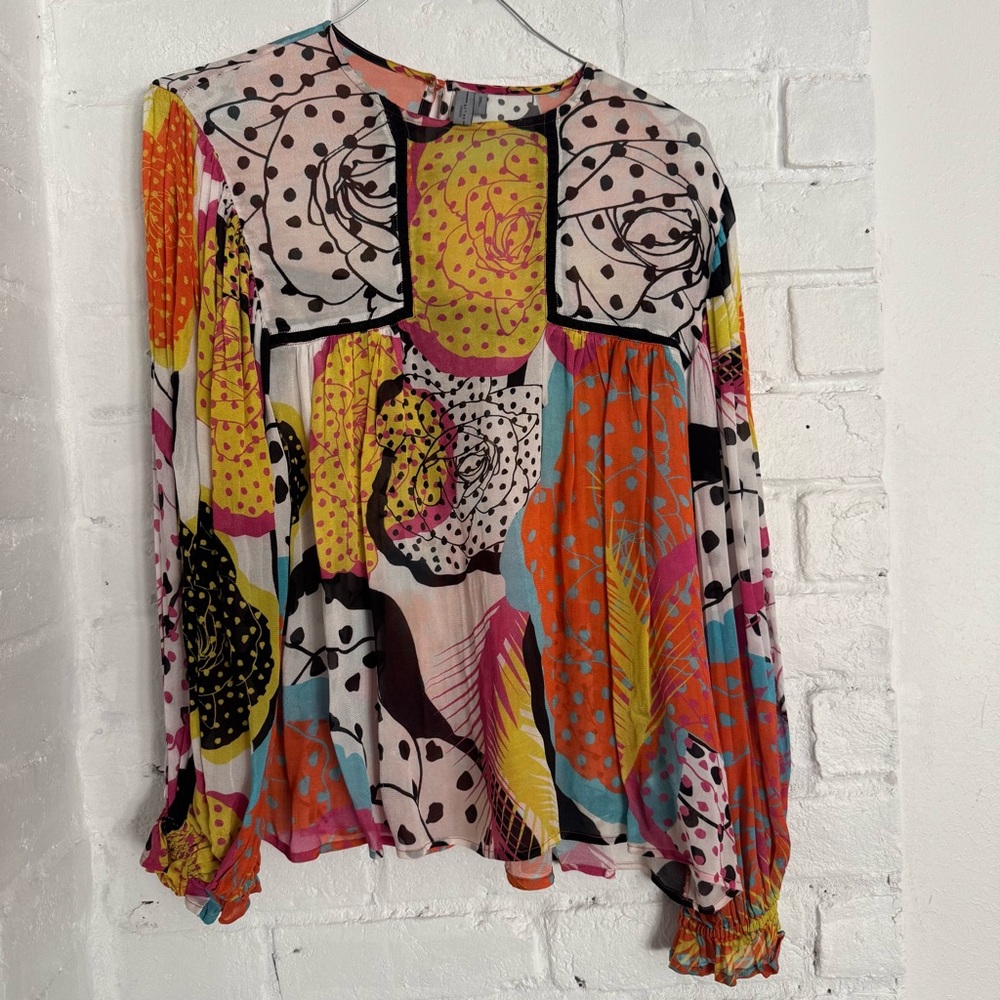 Anthropologie Bold Floral & Dot Print Blouse – Blank London (Size Small) $55